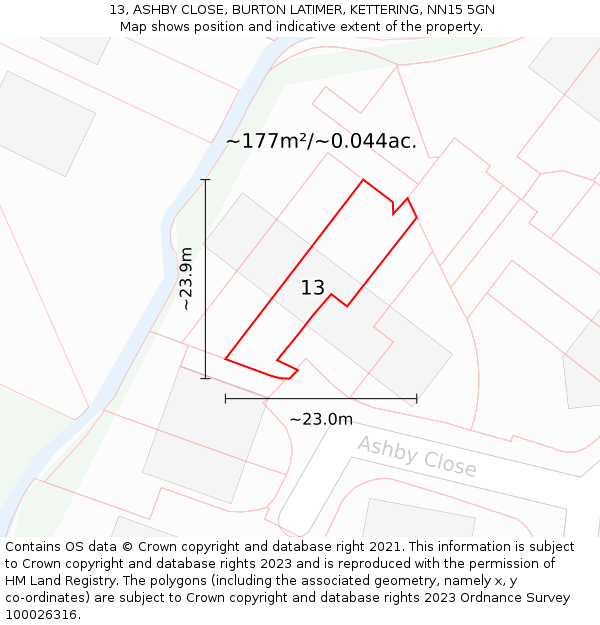 13, ASHBY CLOSE, BURTON LATIMER, KETTERING, NN15 5GN: Plot and title map