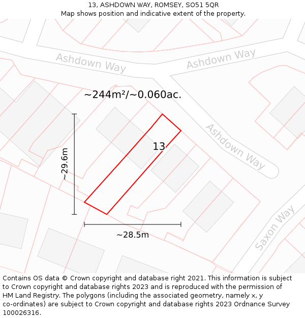 13, ASHDOWN WAY, ROMSEY, SO51 5QR: Plot and title map