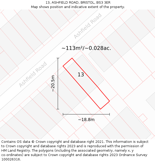 13, ASHFIELD ROAD, BRISTOL, BS3 3ER: Plot and title map