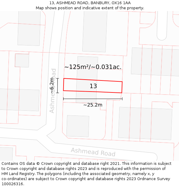 13, ASHMEAD ROAD, BANBURY, OX16 1AA: Plot and title map