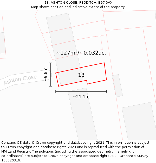 13, ASHTON CLOSE, REDDITCH, B97 5AX: Plot and title map