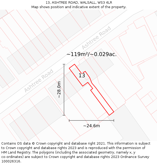 13, ASHTREE ROAD, WALSALL, WS3 4LR: Plot and title map
