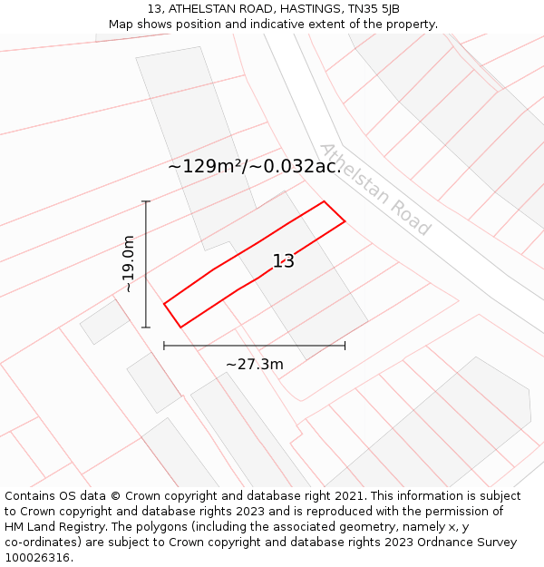 13, ATHELSTAN ROAD, HASTINGS, TN35 5JB: Plot and title map
