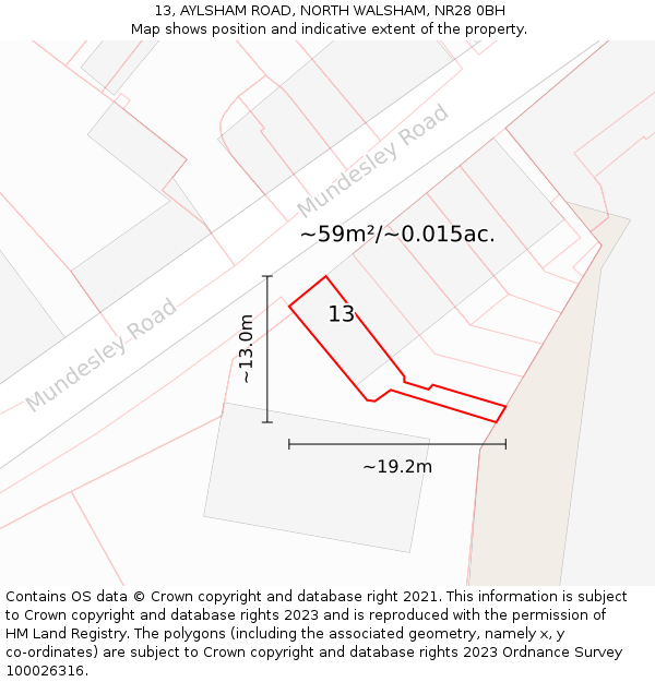 13, AYLSHAM ROAD, NORTH WALSHAM, NR28 0BH: Plot and title map