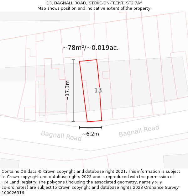 13, BAGNALL ROAD, STOKE-ON-TRENT, ST2 7AY: Plot and title map