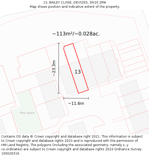 13, BAILEY CLOSE, DEVIZES, SN10 2RW: Plot and title map