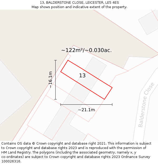 13, BALDERSTONE CLOSE, LEICESTER, LE5 4ES: Plot and title map