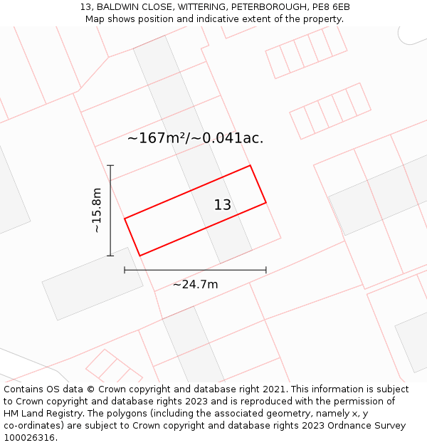 13, BALDWIN CLOSE, WITTERING, PETERBOROUGH, PE8 6EB: Plot and title map