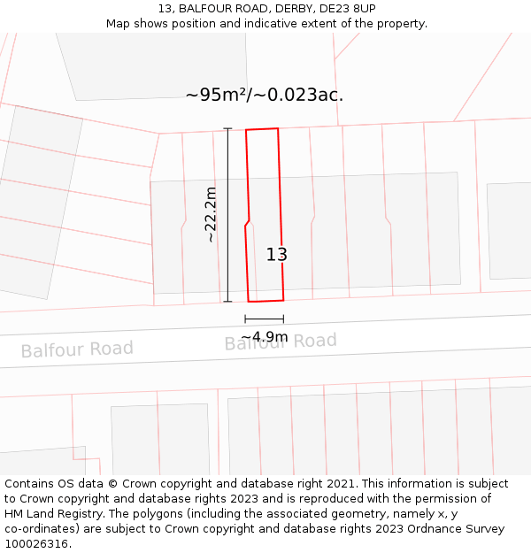 13, BALFOUR ROAD, DERBY, DE23 8UP: Plot and title map
