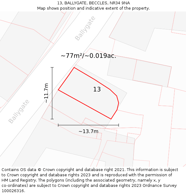 13, BALLYGATE, BECCLES, NR34 9NA: Plot and title map