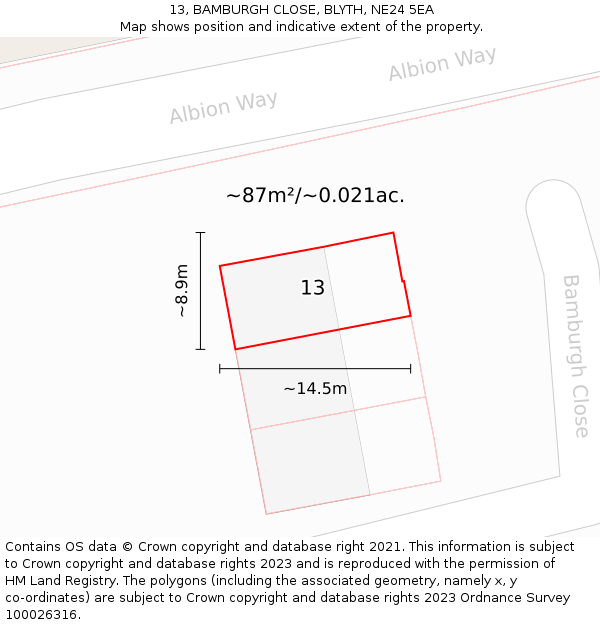 13, BAMBURGH CLOSE, BLYTH, NE24 5EA: Plot and title map