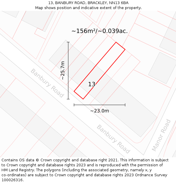 13, BANBURY ROAD, BRACKLEY, NN13 6BA: Plot and title map
