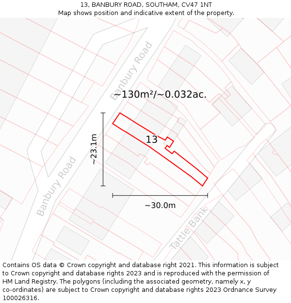 13, BANBURY ROAD, SOUTHAM, CV47 1NT: Plot and title map