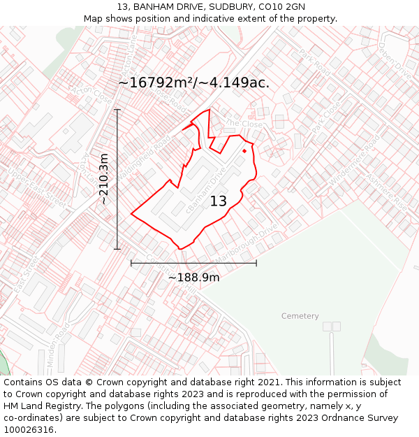 13, BANHAM DRIVE, SUDBURY, CO10 2GN: Plot and title map