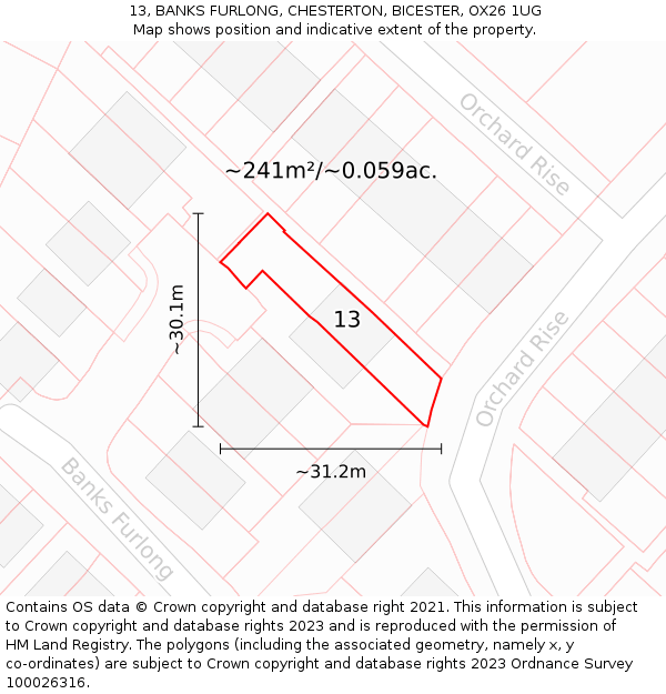 13, BANKS FURLONG, CHESTERTON, BICESTER, OX26 1UG: Plot and title map