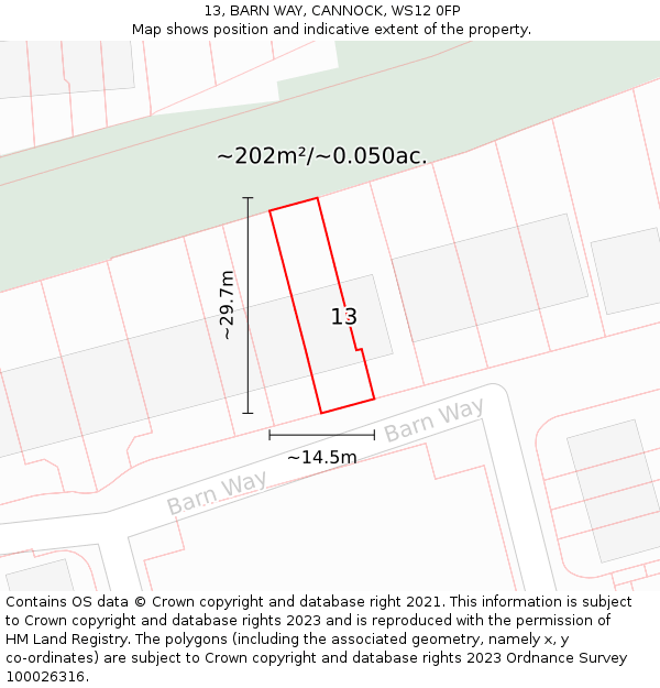13, BARN WAY, CANNOCK, WS12 0FP: Plot and title map