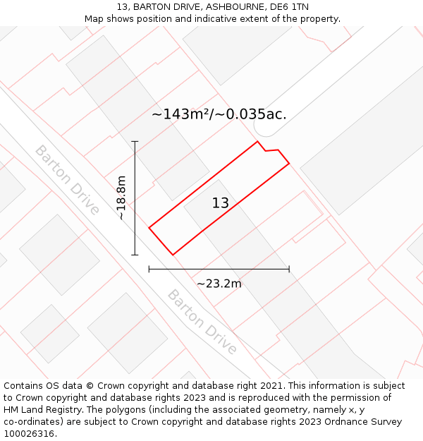 13, BARTON DRIVE, ASHBOURNE, DE6 1TN: Plot and title map