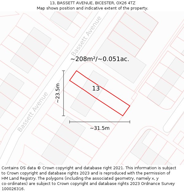 13, BASSETT AVENUE, BICESTER, OX26 4TZ: Plot and title map