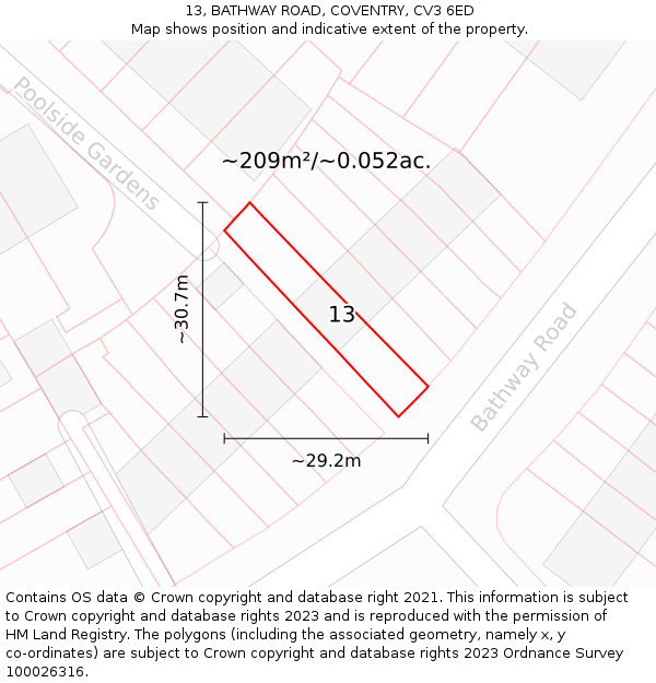13, BATHWAY ROAD, COVENTRY, CV3 6ED: Plot and title map