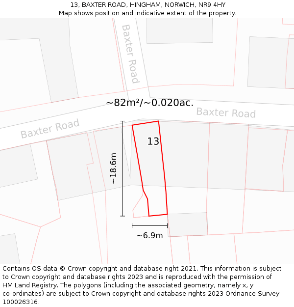 13, BAXTER ROAD, HINGHAM, NORWICH, NR9 4HY: Plot and title map