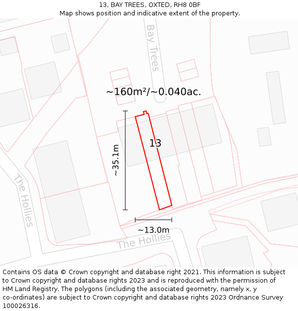 13, BAY TREES, OXTED, RH8 0BF: Plot and title map