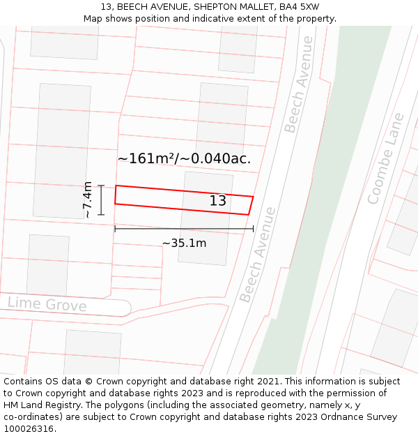 13, BEECH AVENUE, SHEPTON MALLET, BA4 5XW: Plot and title map