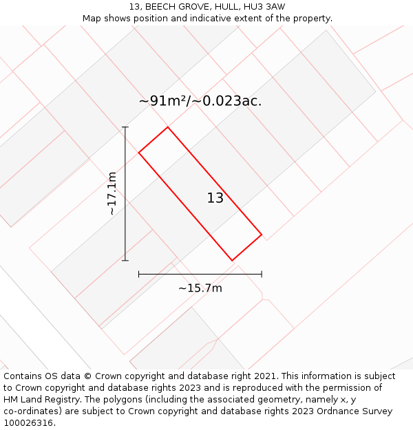 13, BEECH GROVE, HULL, HU3 3AW: Plot and title map