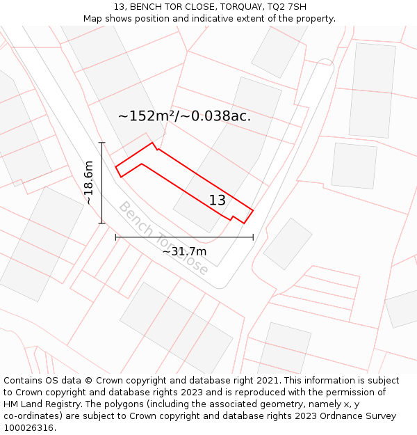 13, BENCH TOR CLOSE, TORQUAY, TQ2 7SH: Plot and title map