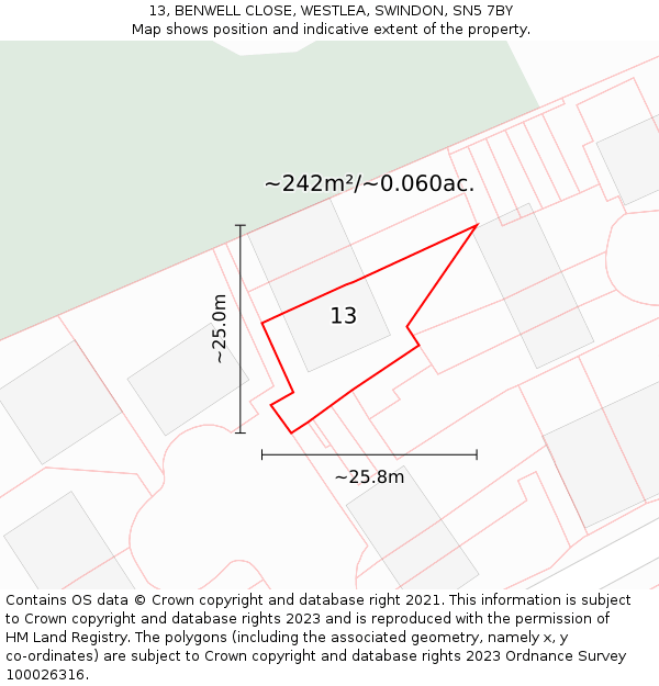 13, BENWELL CLOSE, WESTLEA, SWINDON, SN5 7BY: Plot and title map