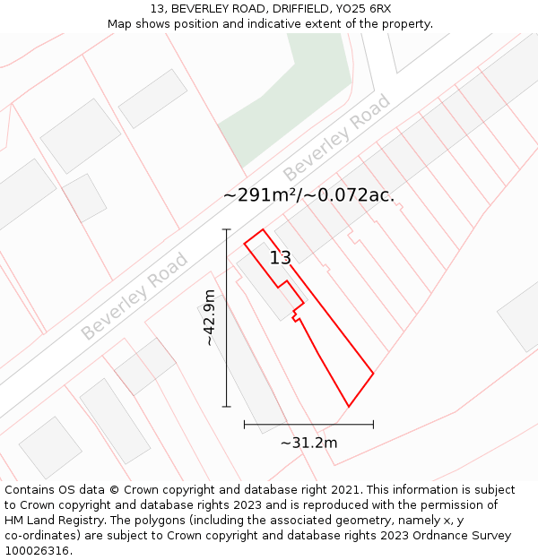 13, BEVERLEY ROAD, DRIFFIELD, YO25 6RX: Plot and title map