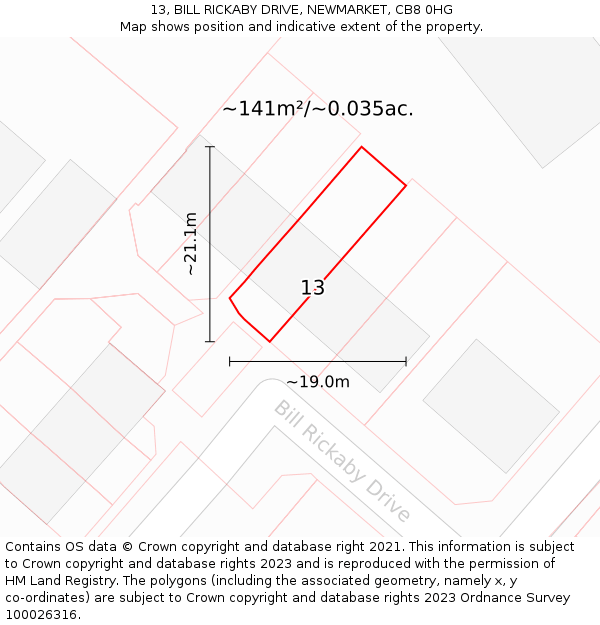 13, BILL RICKABY DRIVE, NEWMARKET, CB8 0HG: Plot and title map