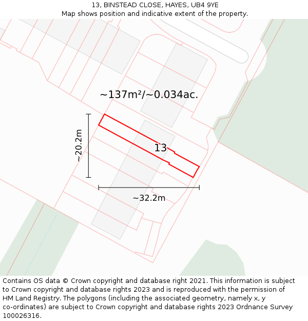 13, BINSTEAD CLOSE, HAYES, UB4 9YE: Plot and title map