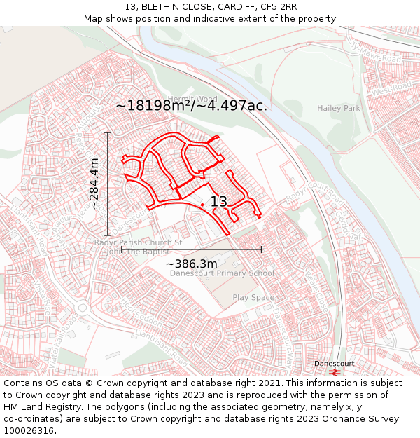 13, BLETHIN CLOSE, CARDIFF, CF5 2RR: Plot and title map