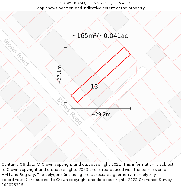 13, BLOWS ROAD, DUNSTABLE, LU5 4DB: Plot and title map