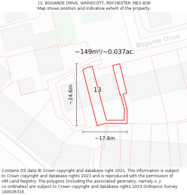 13, BOGARDE DRIVE, WAINSCOTT, ROCHESTER, ME3 8GR: Plot and title map