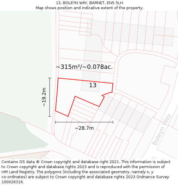 13, BOLEYN WAY, BARNET, EN5 5LH: Plot and title map
