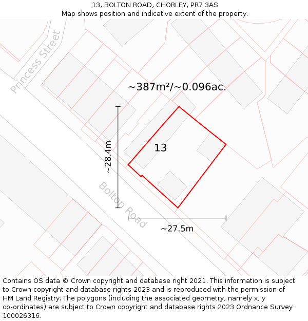 13, BOLTON ROAD, CHORLEY, PR7 3AS: Plot and title map