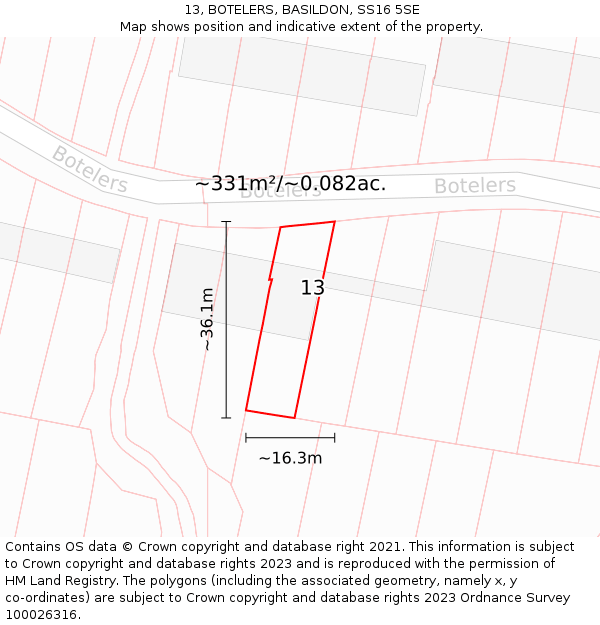 13, BOTELERS, BASILDON, SS16 5SE: Plot and title map