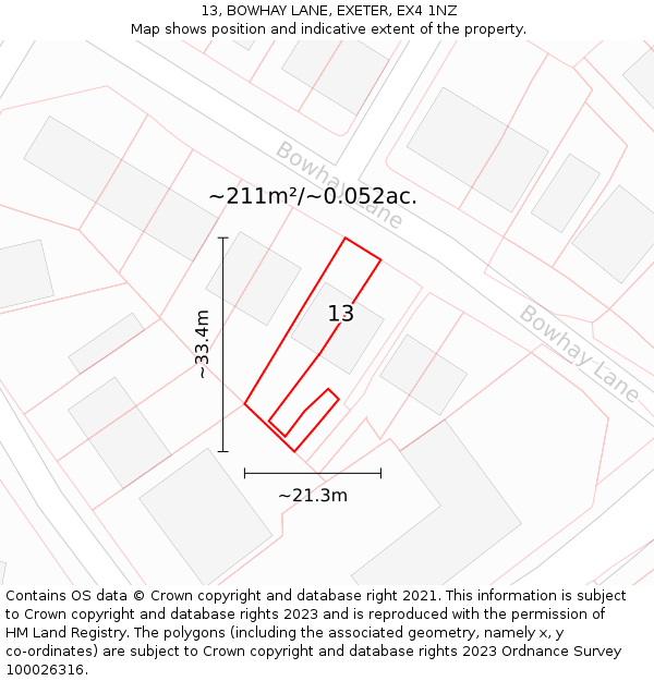 13, BOWHAY LANE, EXETER, EX4 1NZ: Plot and title map