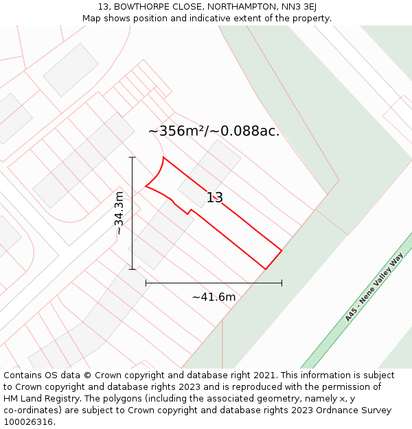 13, BOWTHORPE CLOSE, NORTHAMPTON, NN3 3EJ: Plot and title map