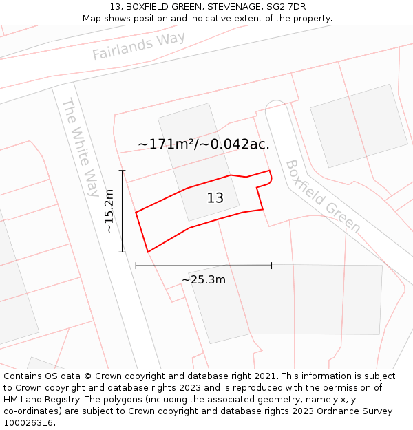 13, BOXFIELD GREEN, STEVENAGE, SG2 7DR: Plot and title map
