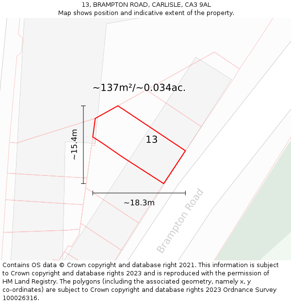 13, BRAMPTON ROAD, CARLISLE, CA3 9AL: Plot and title map