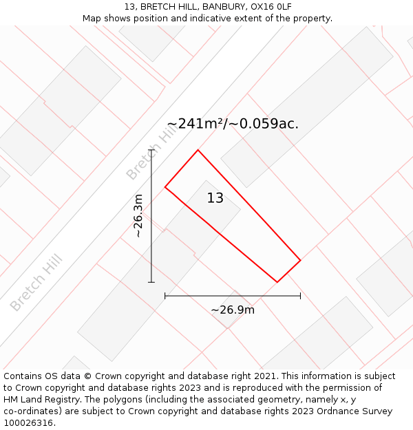 13, BRETCH HILL, BANBURY, OX16 0LF: Plot and title map