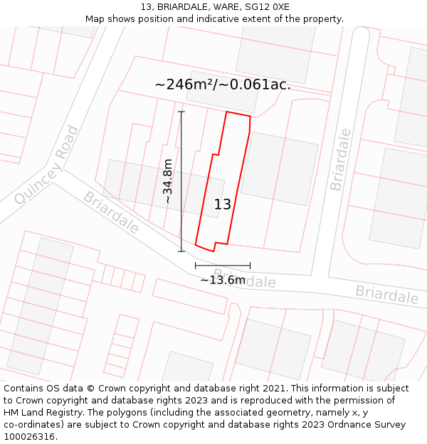 13, BRIARDALE, WARE, SG12 0XE: Plot and title map