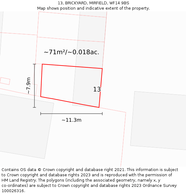 13, BRICKYARD, MIRFIELD, WF14 9BS: Plot and title map