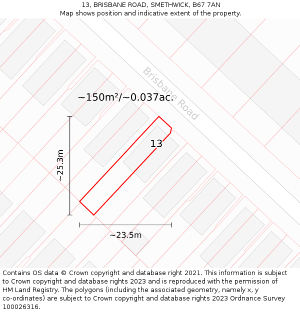 13, BRISBANE ROAD, SMETHWICK, B67 7AN: Plot and title map
