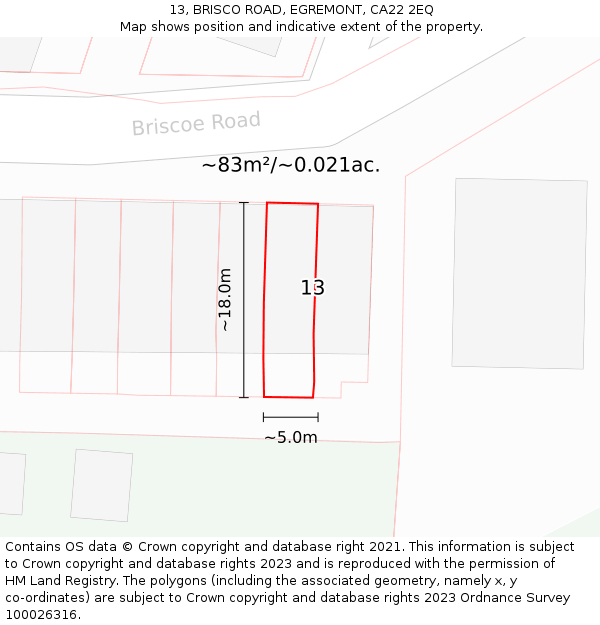 13, BRISCO ROAD, EGREMONT, CA22 2EQ: Plot and title map
