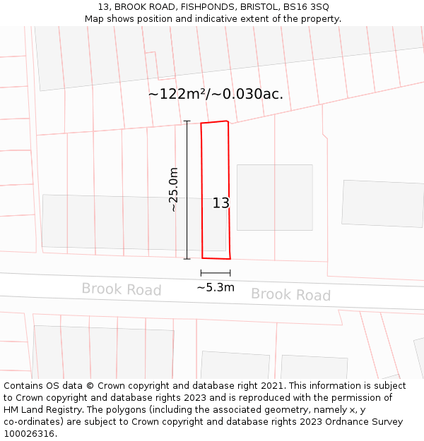 13, BROOK ROAD, FISHPONDS, BRISTOL, BS16 3SQ: Plot and title map