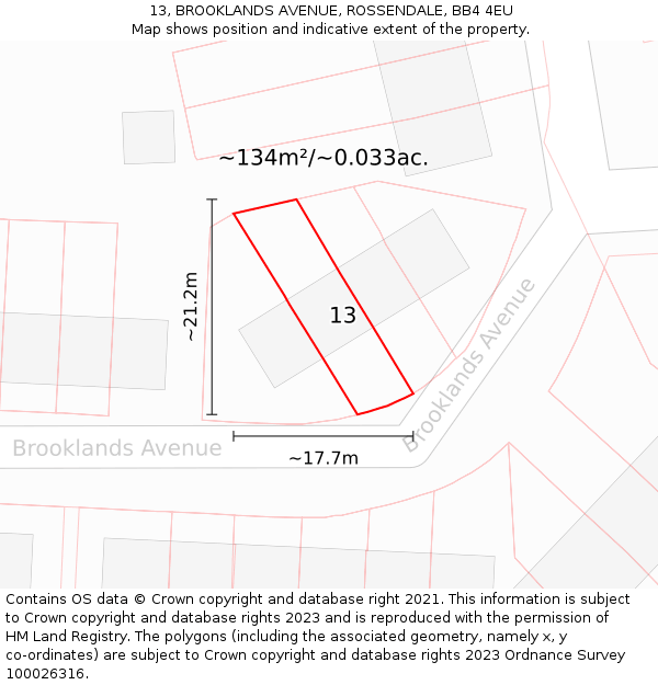 13, BROOKLANDS AVENUE, ROSSENDALE, BB4 4EU: Plot and title map