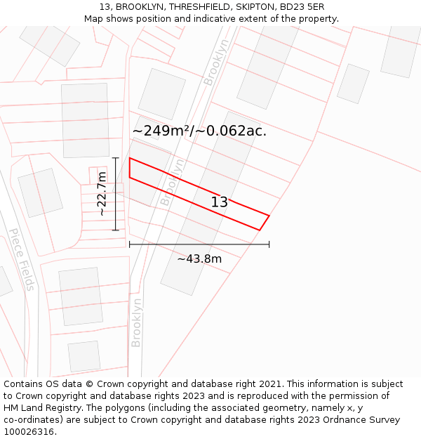 13, BROOKLYN, THRESHFIELD, SKIPTON, BD23 5ER: Plot and title map